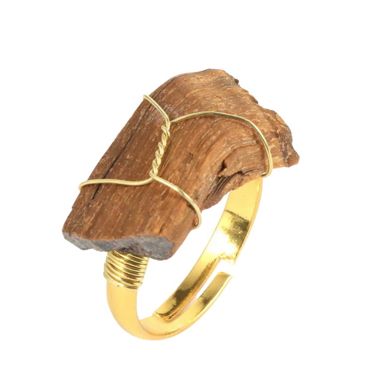 Tiger's Eye Rough Gemstone Gold Adjustable Ring ~ "Spiritual Balance & Strength"