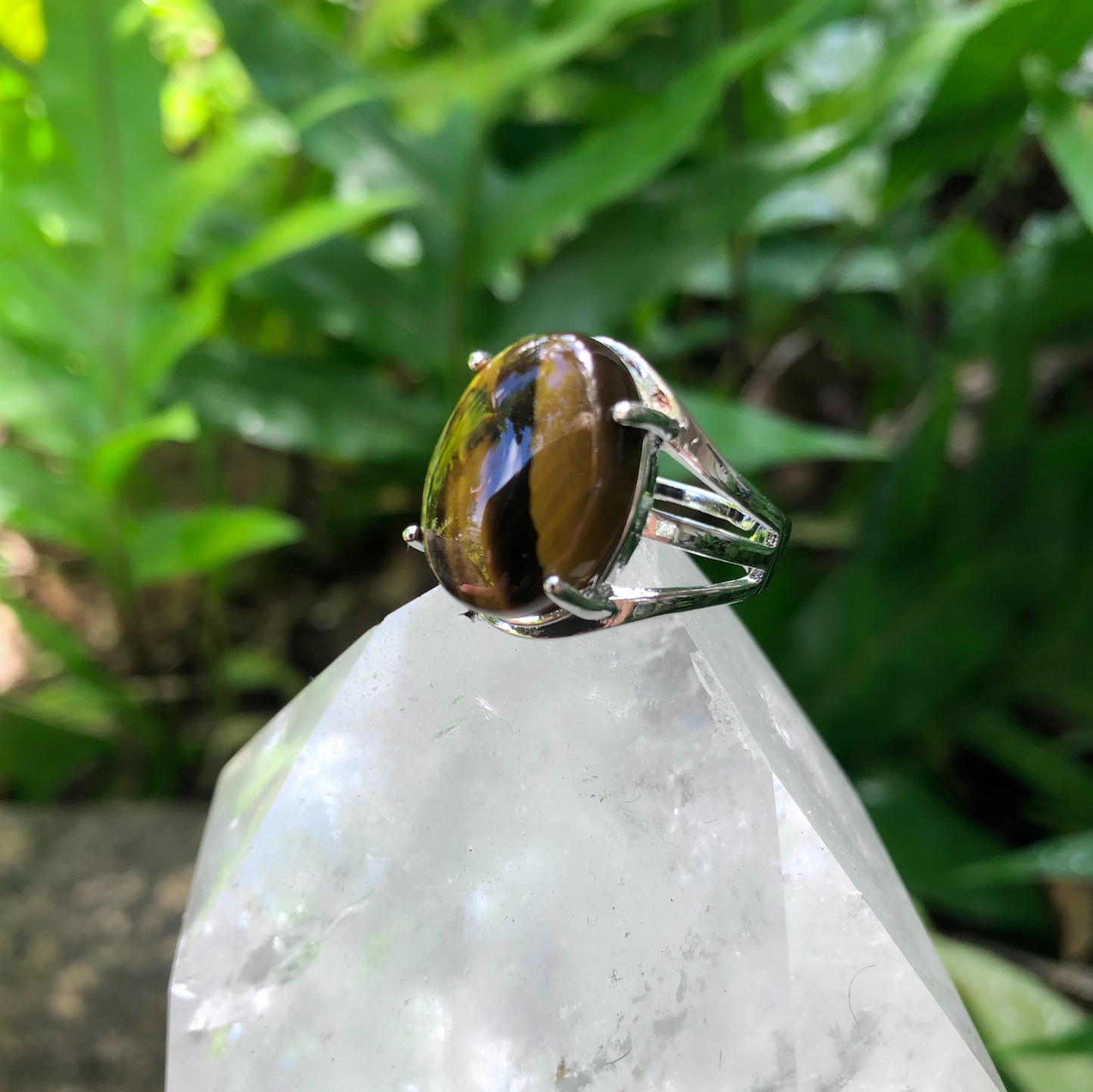 Tiger's Eye Round Gemstone Adjustable Ring