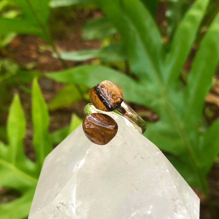 Tiger's Eye Silver Plated Adjustable Wrap Ring