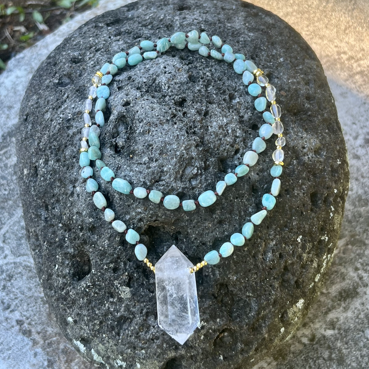 Amazonite Crystal Mala Bead Necklace