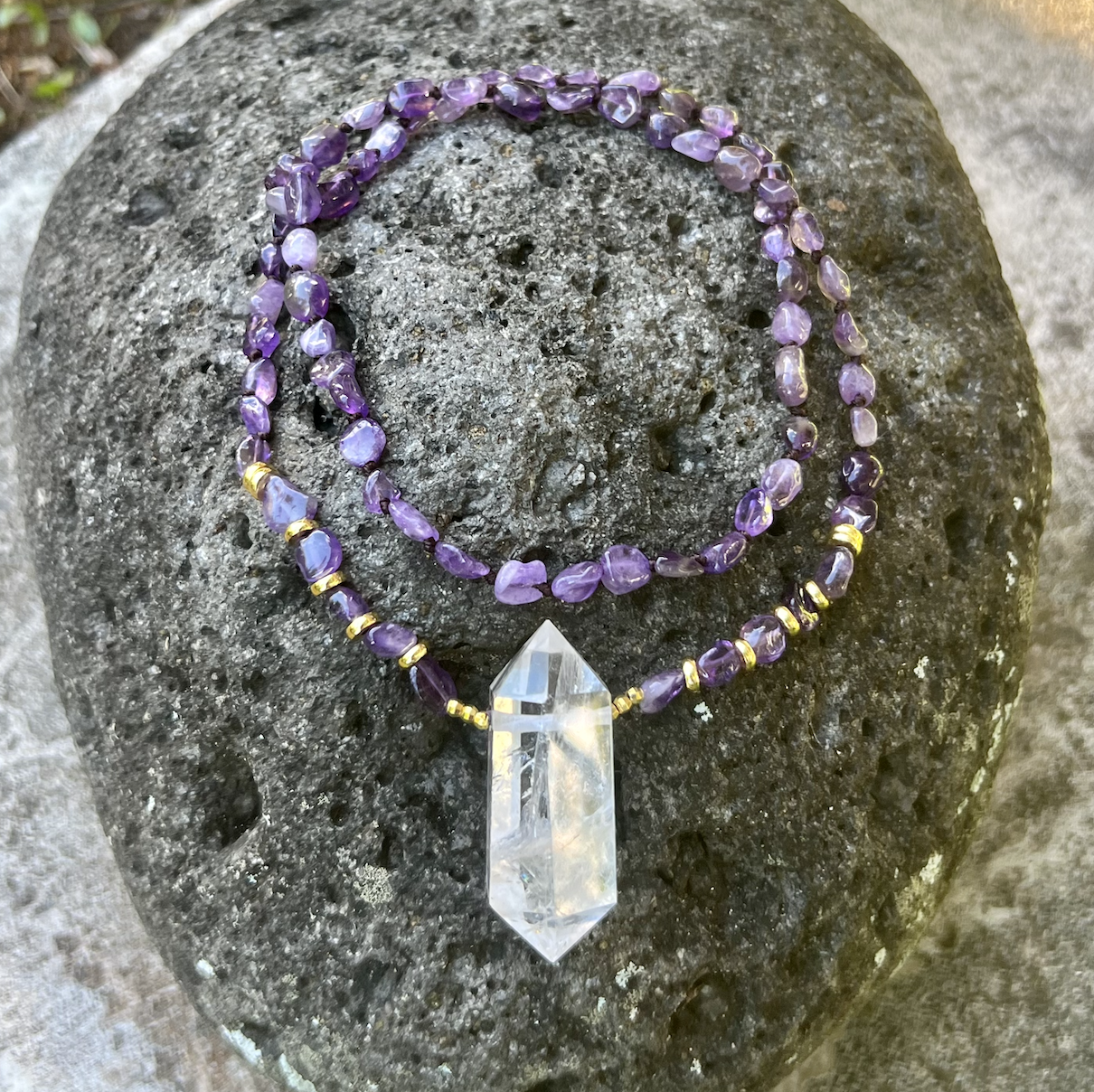 Amethyst Crystal Mala Bead Necklace