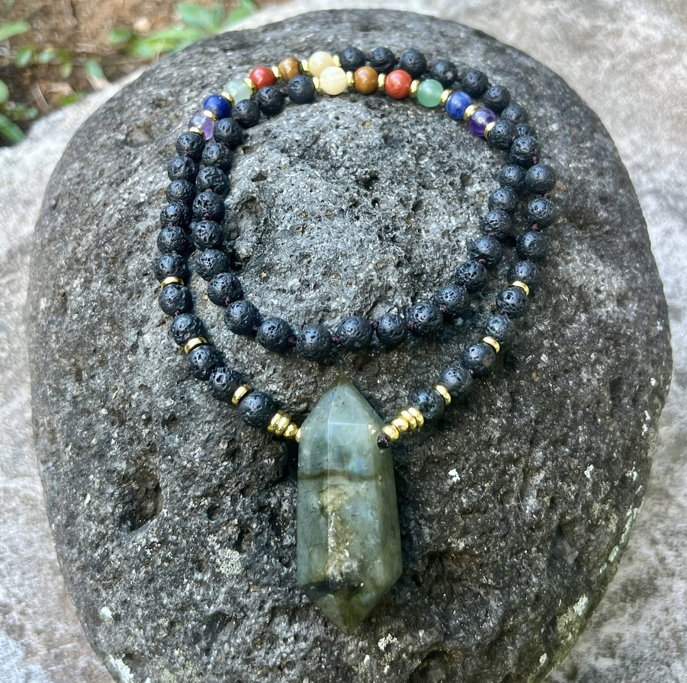 Lava Labradorite Gemstone Mala Necklace