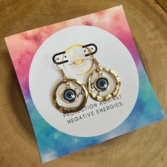 Gold "Evil Eye" Large Circle Crystal Earrings