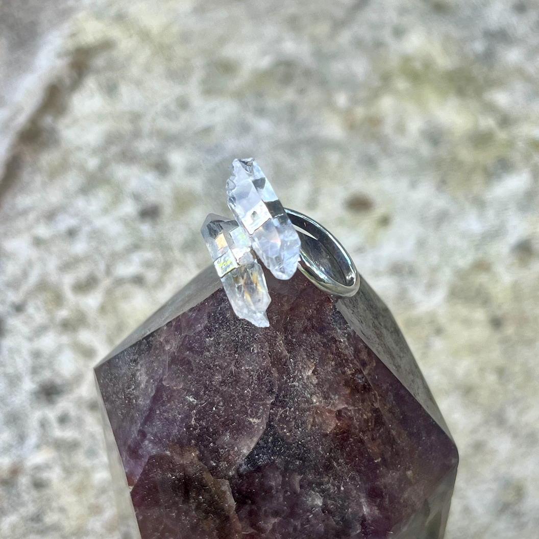 Crystal Quartz Silver Plated Adjustable Wrap Ring