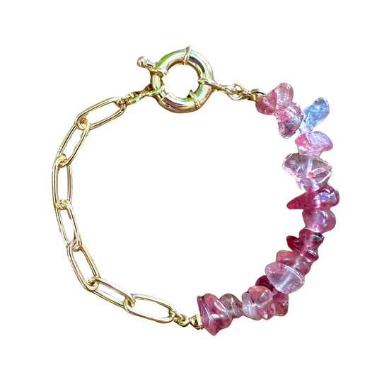 Rose Quartz Rough Gemstone Gold Chain Bracelet