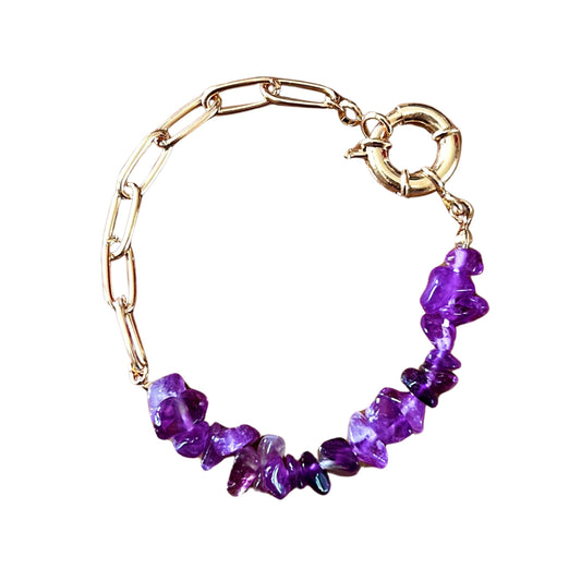 Amethyst Rough Gemstone Gold Chain Bracelet