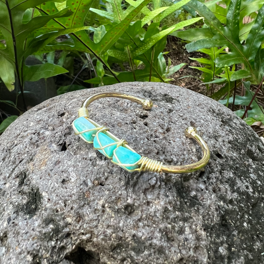 Amazonite Gemstone Gold Bangle Cuff Bracelet  ~ "Harmonizing Energy & Manifestation"
