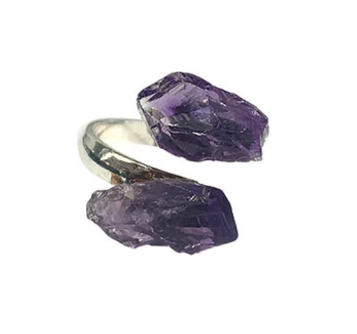 Amethyst Silver Plated Adjustable Wrap Ring