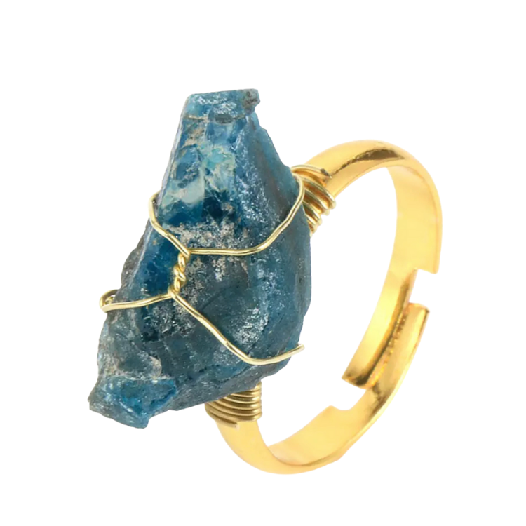 Blue Apatite Rough Gold Gemstone Ring ~ "Aura Clearing, Astral Travel, Mood Lifter"