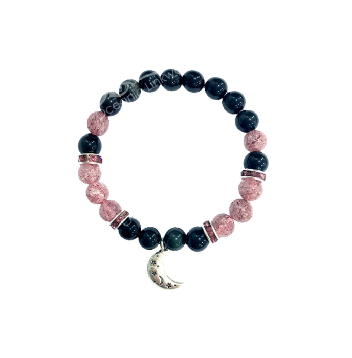 "New Moon" Bracelet - Rainbow Obsidian & Strawberry Quartz