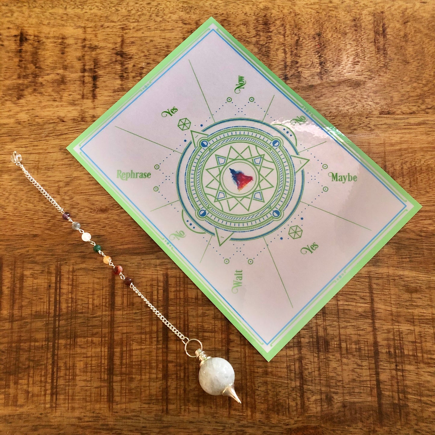 Chakra Moonstone Pendulum w/ Pendulum Card