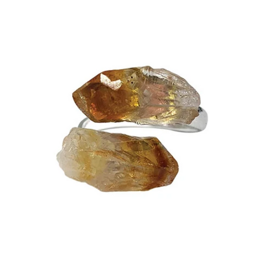 Citrine Point Silver Plated Adjustable Wrap Ring