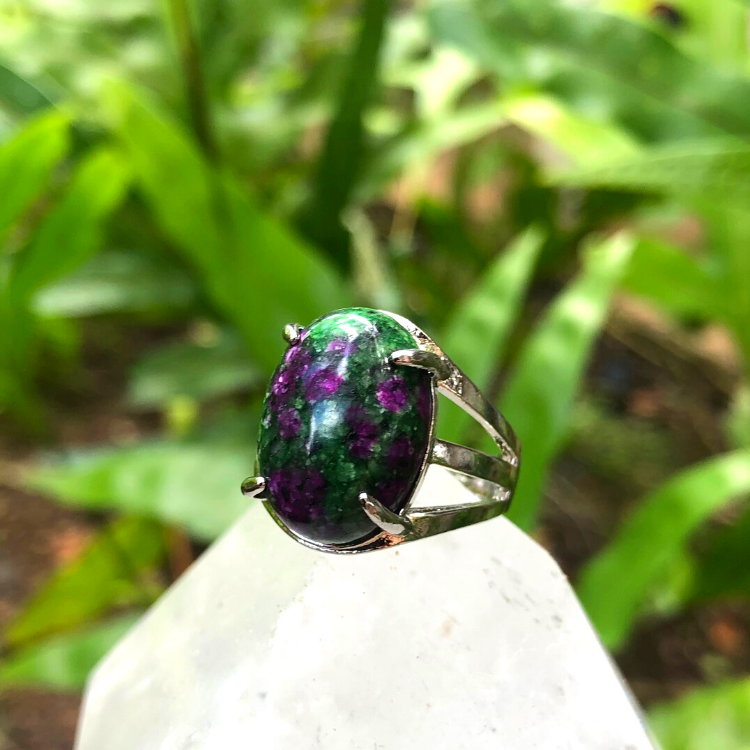 Green Zoisite Round Gemstone Adjustable Ring