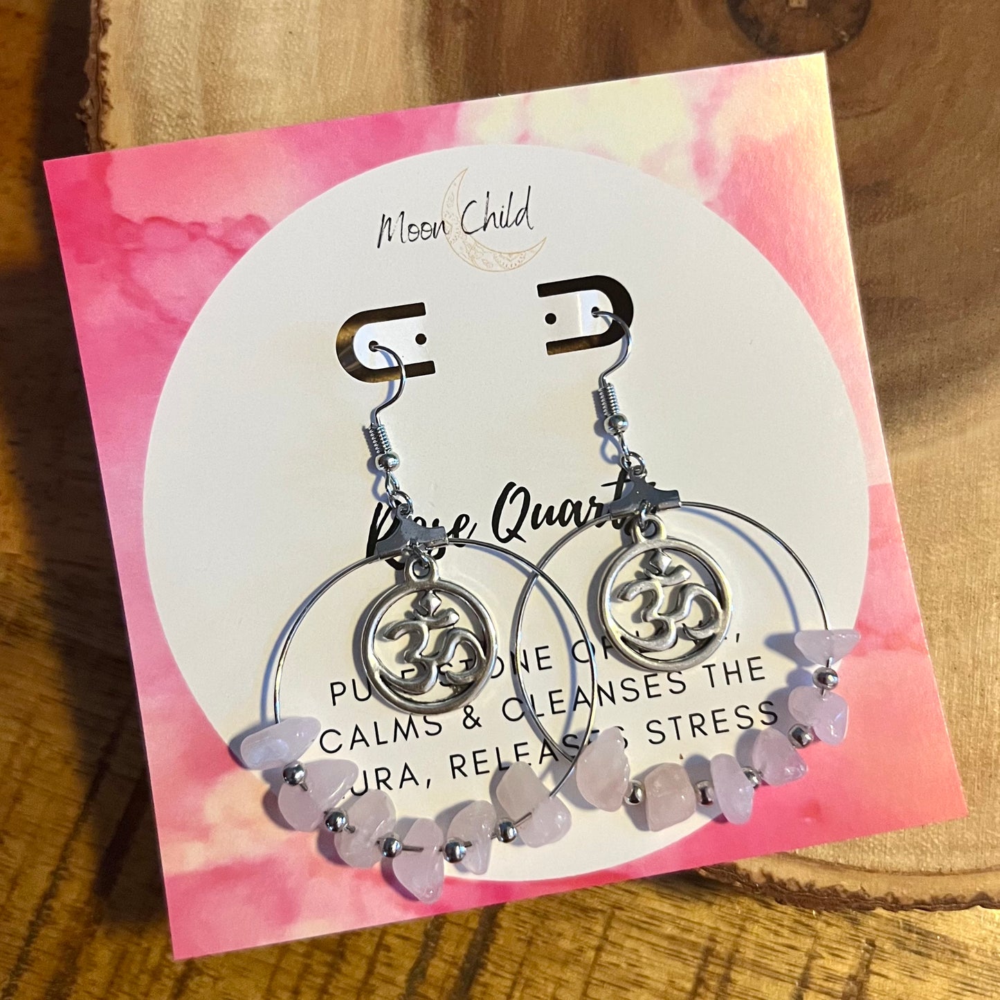Ohm Rose Quartz Silver Earrings ~ "Love & Tranquility"