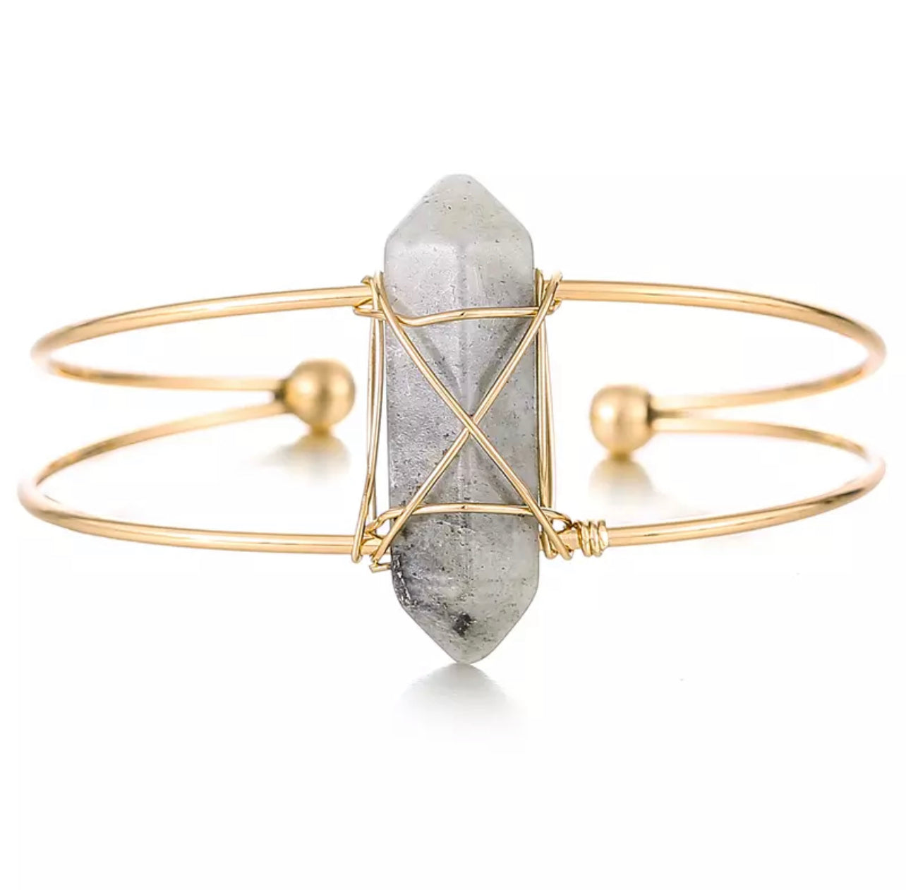 Labradorite Obelisk Gemstone Gold Bangle Cuff Bracelet ~ "Moon Energy & Protection"