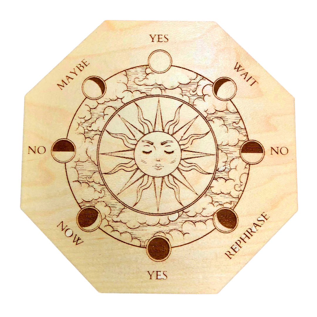 Selenite Chakra Pendulum w/ Wooden Pendulum Moon Board