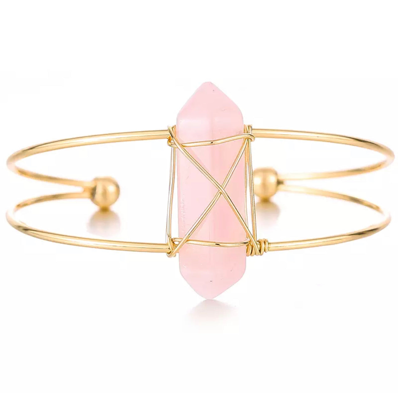 Rose Quartz Obelisk Gemstone Gold Bangle Cuff Bracelet ~ "Love & Tranquility"