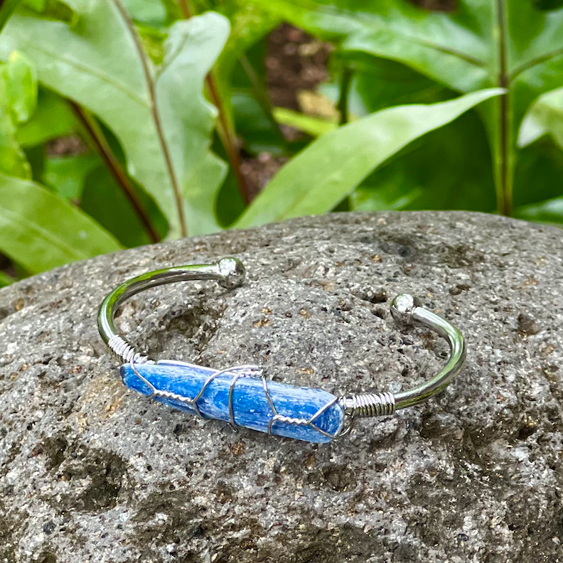 Kyanite Rough Gemstone Silver Bangle Cuff Bracelet ~ "Spiritual Awakening & Astral Travel"