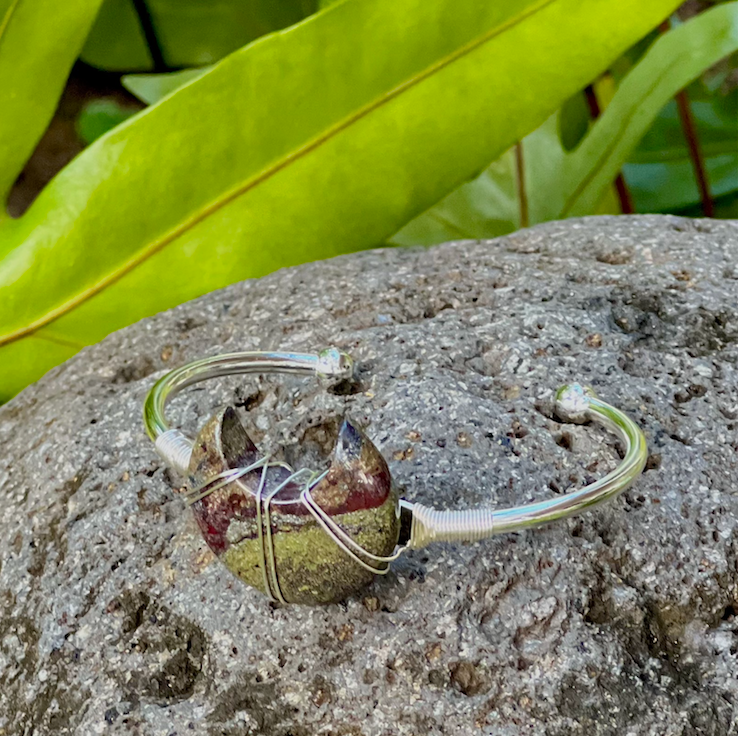 Dragon Blood Moon Gemstone Silver Bangle Cuff Bracelet
