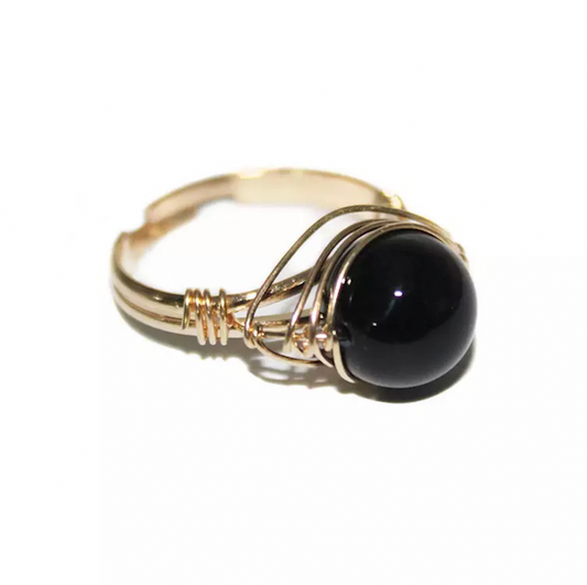 Obsidian Aura Ring "Grounding & Protection"
