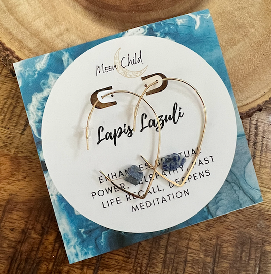 Lapis Lazuli Rough Tear Drop Gold Earrings ~ "Spiritual Power & Telepathy"
