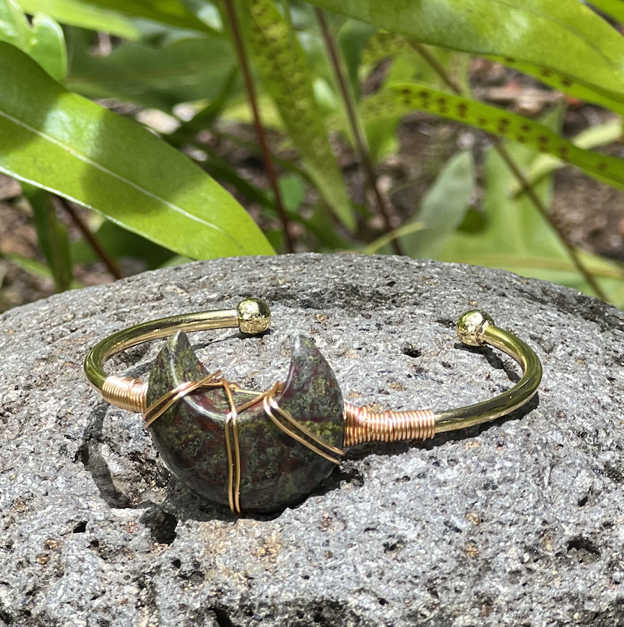 Dragon Blood Moon Gemstone Gold Bangle Cuff Bracelet