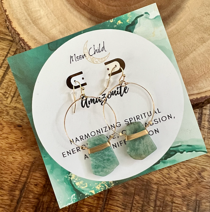 Amazonite Flat Gemstone Gold Earrings ~ "Harmonizing Energy & Manifestation"