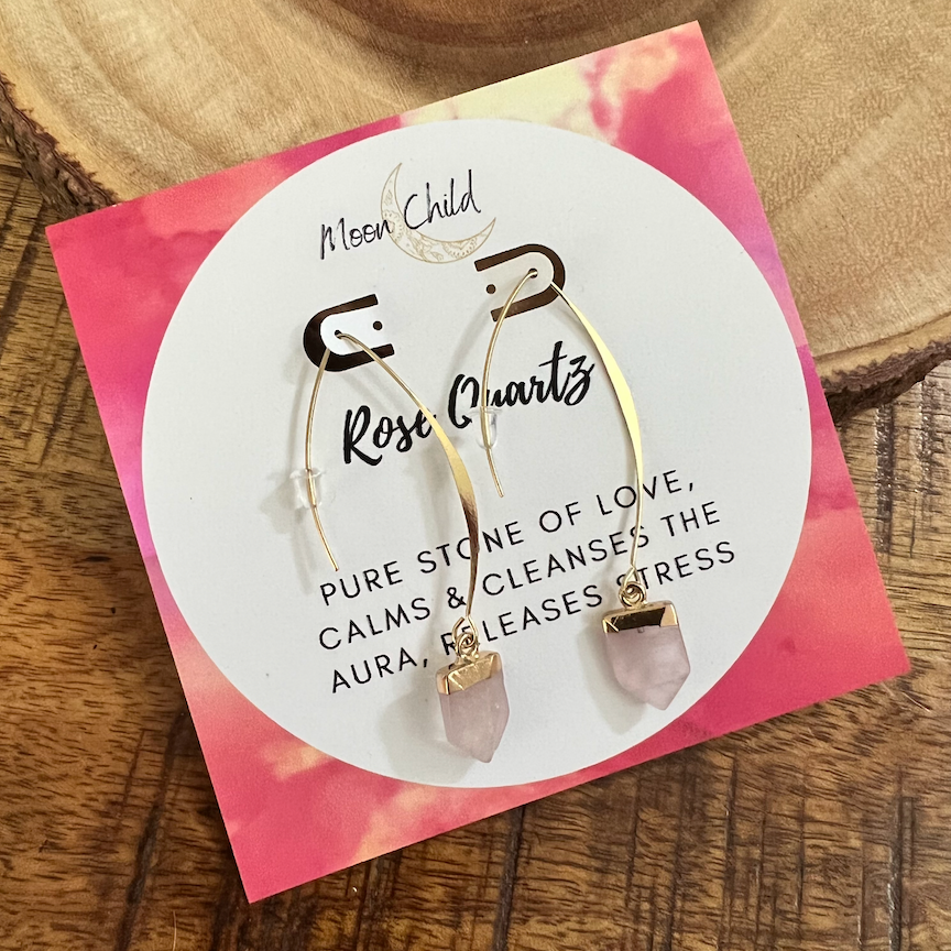 Rose Quartz Gemstone Point Gold Earrings ~ "Love & Tranquility"