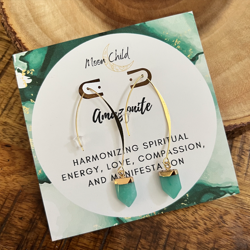 Amazonite Gemstone Point Gold Earrings ~ "Harmonizing Energy & Manifestation"