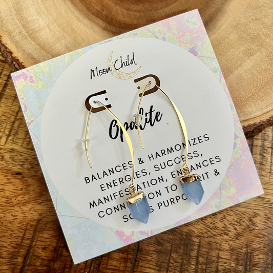 Opalite Gemstone Point Gold Earrings ~ "Balancing Energy & Spirit Communication"