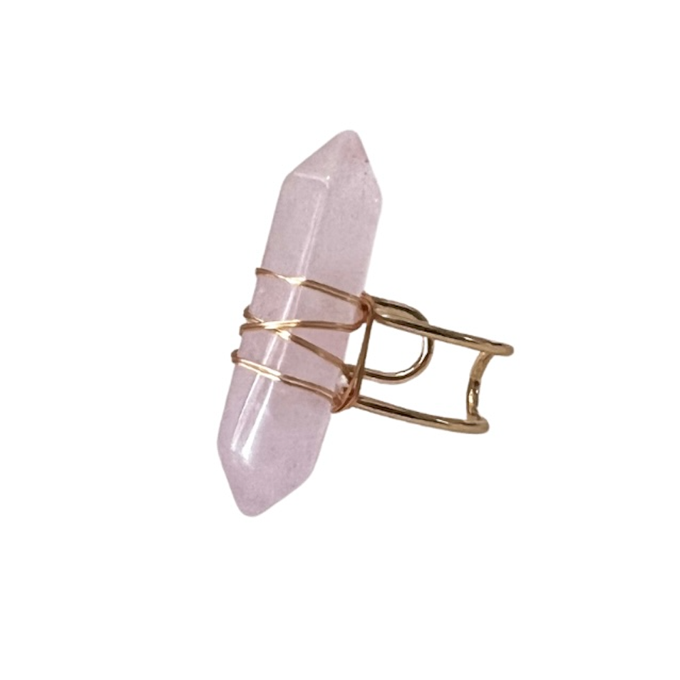 Rose Quartz Gemstone Gold Adjustable Obelisk Ring