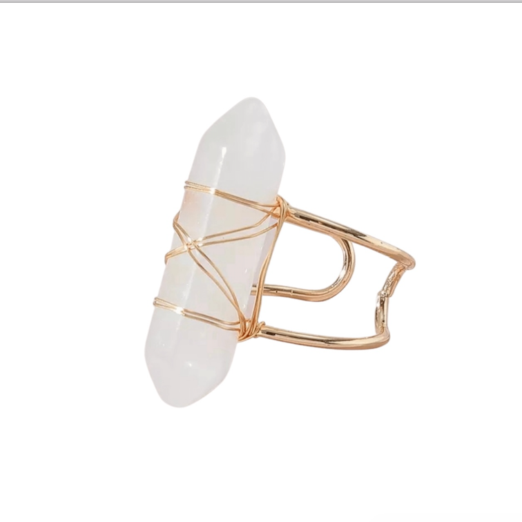 Crystal Quartz Gemstone Gold Adjustable Obelisk Ring