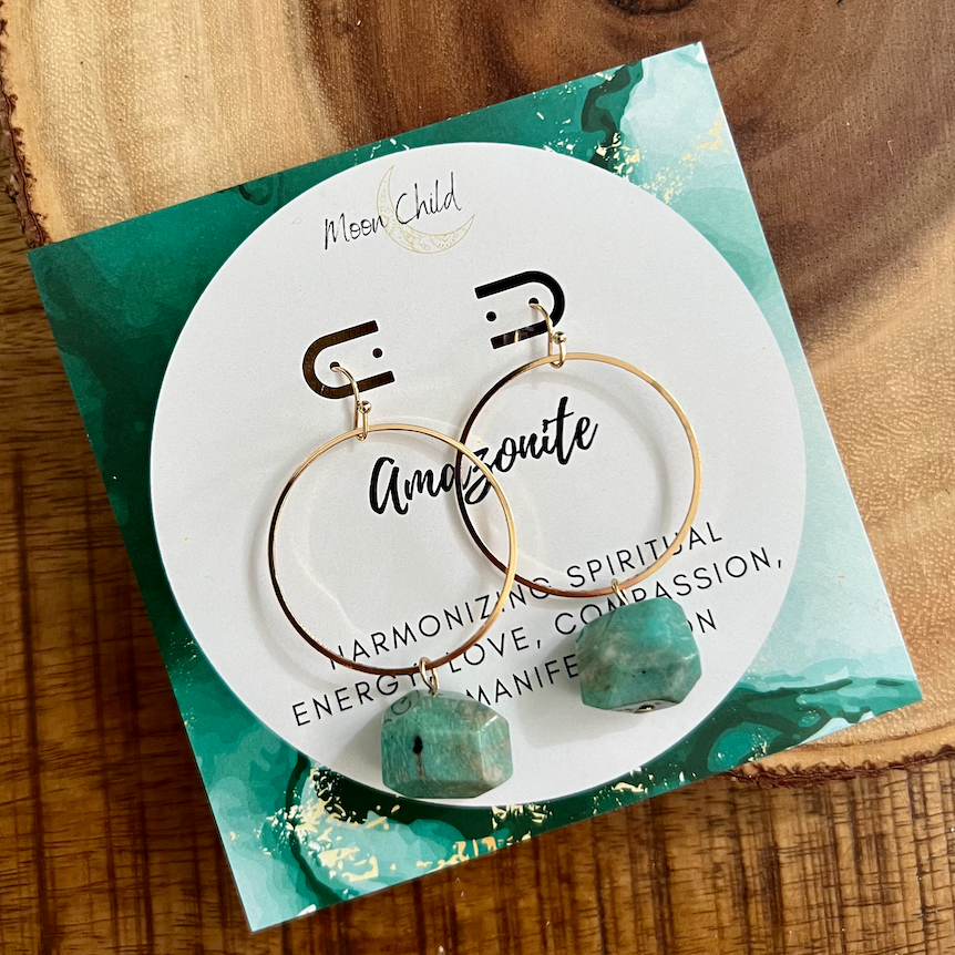 Amazonite Orb Gemstone Gold Earrings ~ "Harmonizing Energy & Manifestation"
