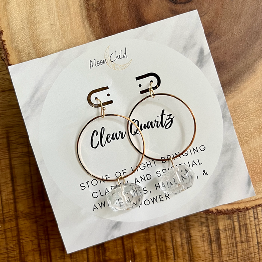 Clear Quartz Orb Gemstone Gold Earrings ~ "Spiritual Awareness, Clarity & Power"
