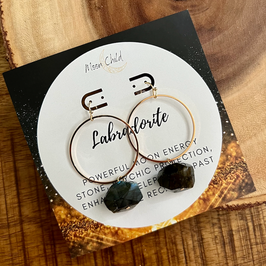 Labradorite Orb Gemstone Gold Earrings ~ "Moon Energy"
