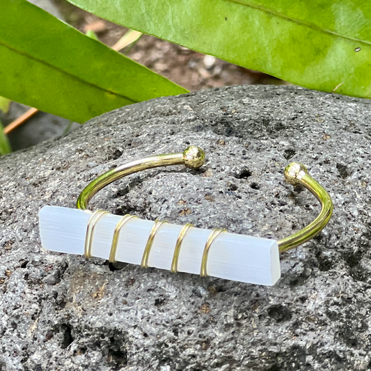 Selenite Bar Gold Bracelet "Clarity & Aura Clearing"