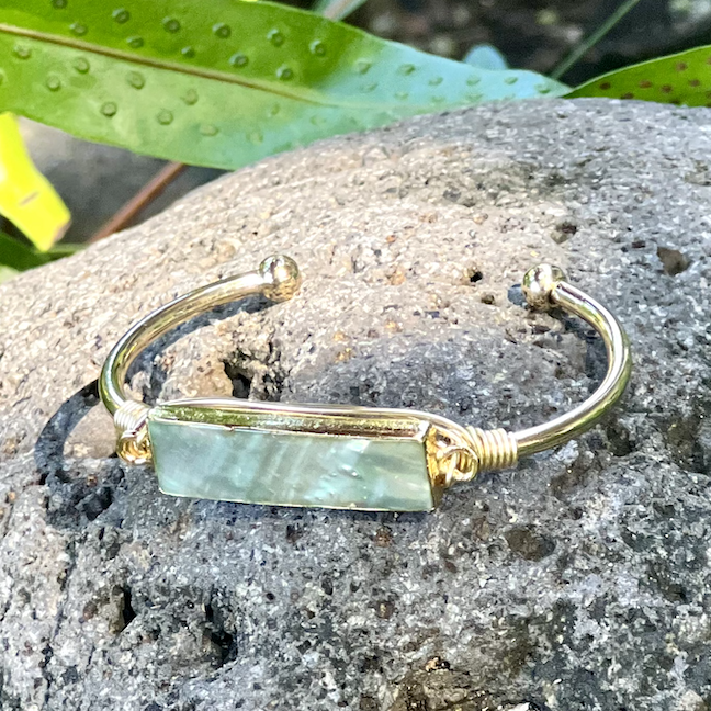 Abalone Shell Gold Bangle Cuff Bracelet