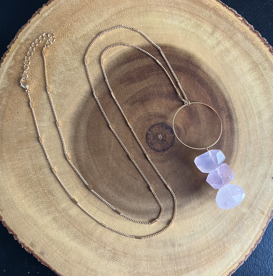 Rose Quartz Orb Necklace Long