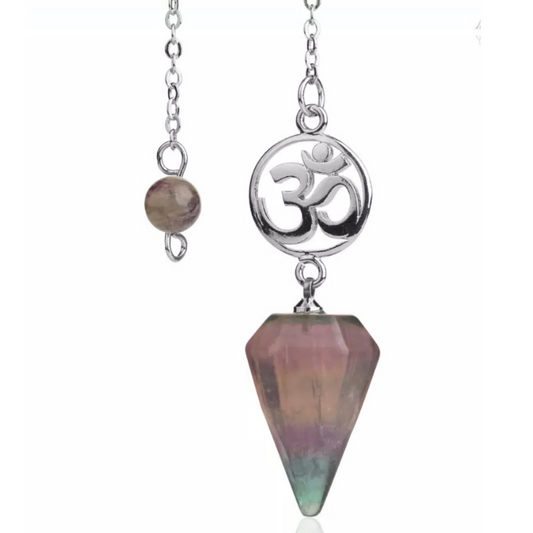 Rainbow Fluorite Silver OM Pendulum - "Harmonizing Spiritual Energy"