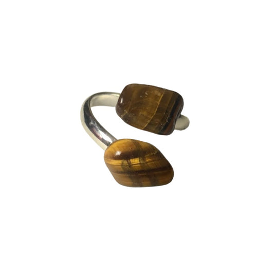 Tiger's Eye Silver Plated Adjustable Wrap Ring