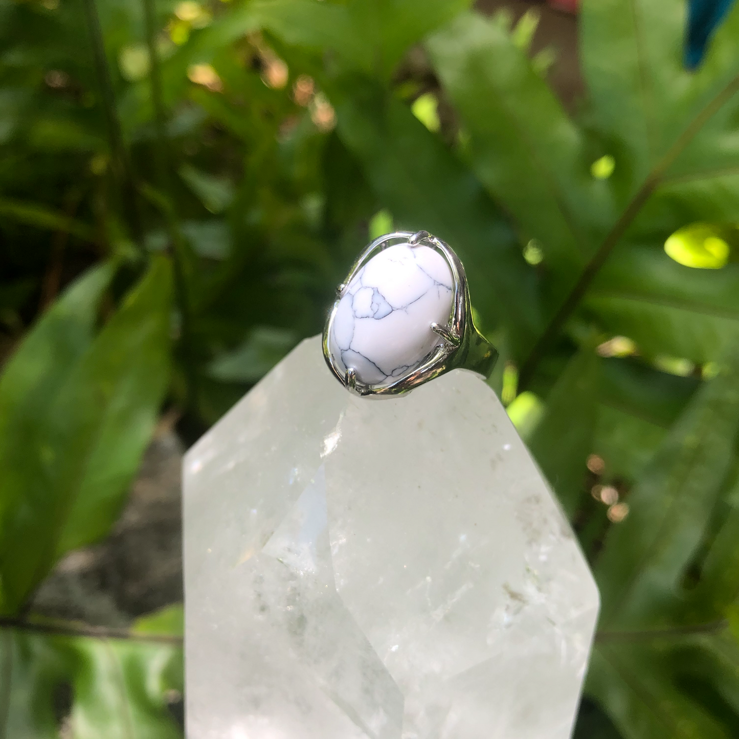 White Turquoise Gemstone Adjustable Ring